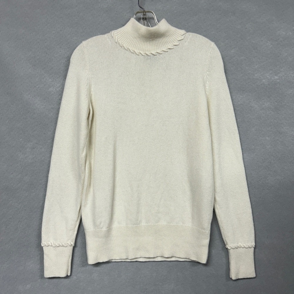 Theory Womens S Sweater Ivory Cashmere Whipstitch Turtleneck Knit Quiet Luxury